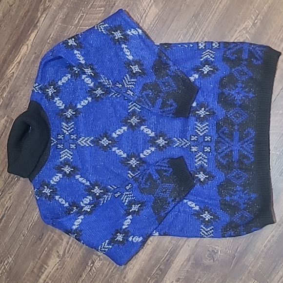 Benetton Vintage 80's Mohair Cowl Neck Sweater Blue Black Made in Italy - Picture 1 of 5